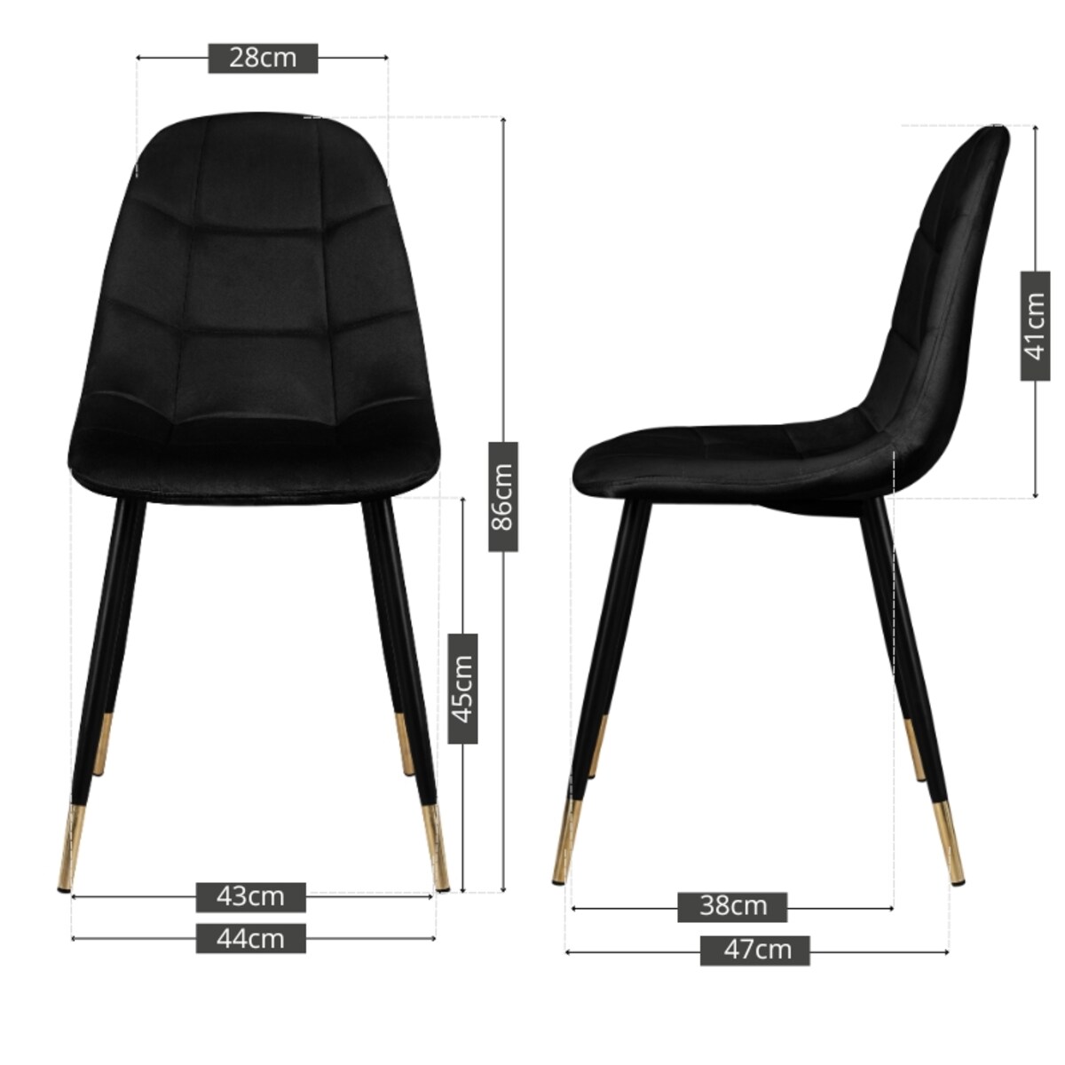 Krzesło tapicerowane czarne pikowane welurowe do salonu złote nogi