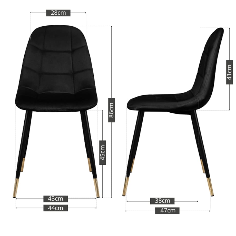 Krzesło tapicerowane czarne pikowane welurowe do salonu złote nogi