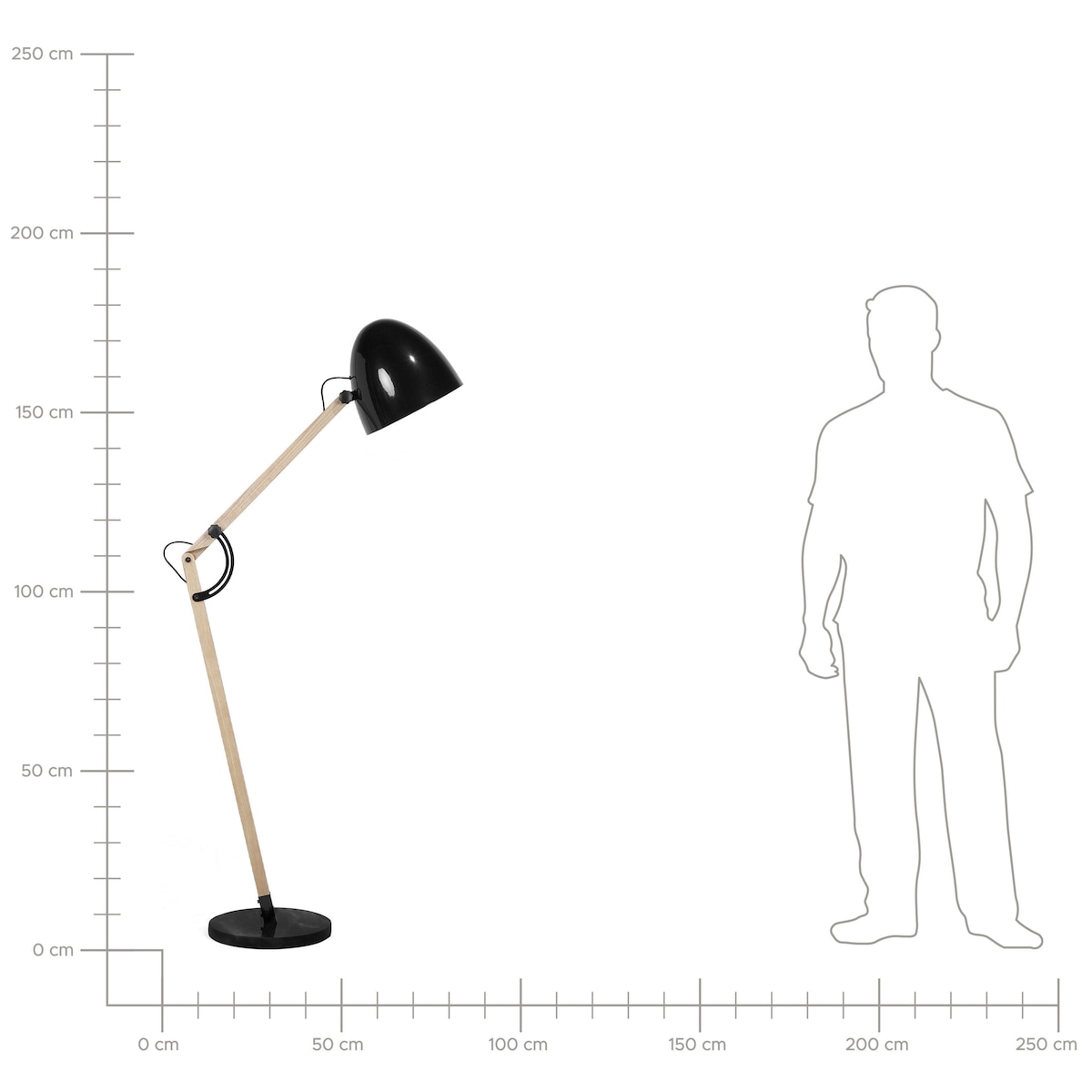 Lampa podłogowa HETTON Regulowana Drewno dębowe Czarny