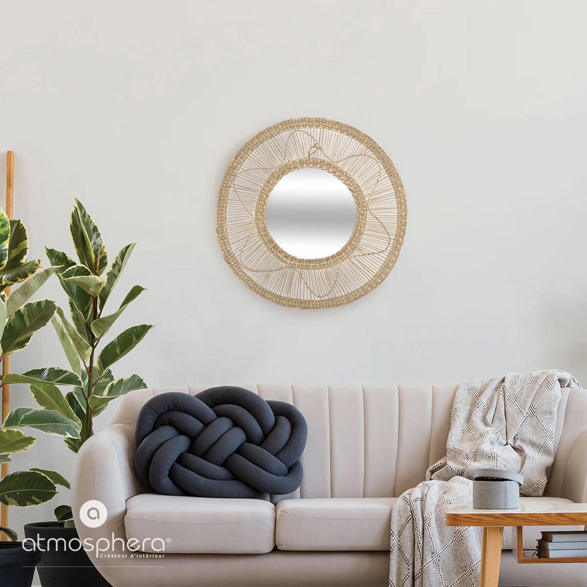 Lustro okrągłe ścienne FLOWER, trawa morska, Ø 58 cm