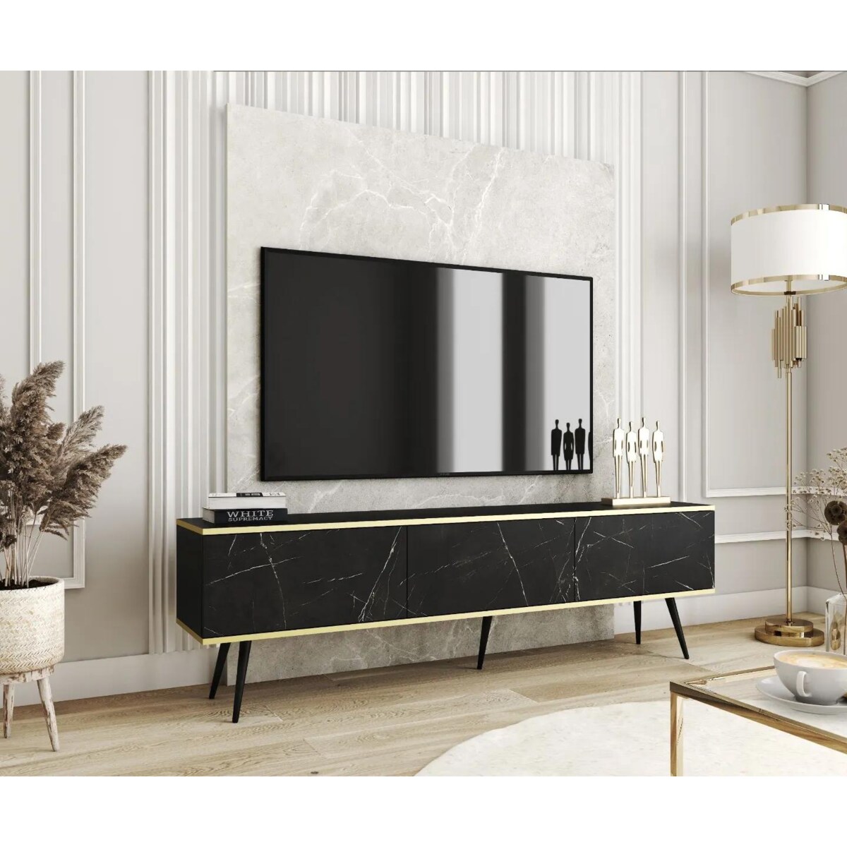Szafka RTV KARL 175cm wisząca/stojąca czarny marmur