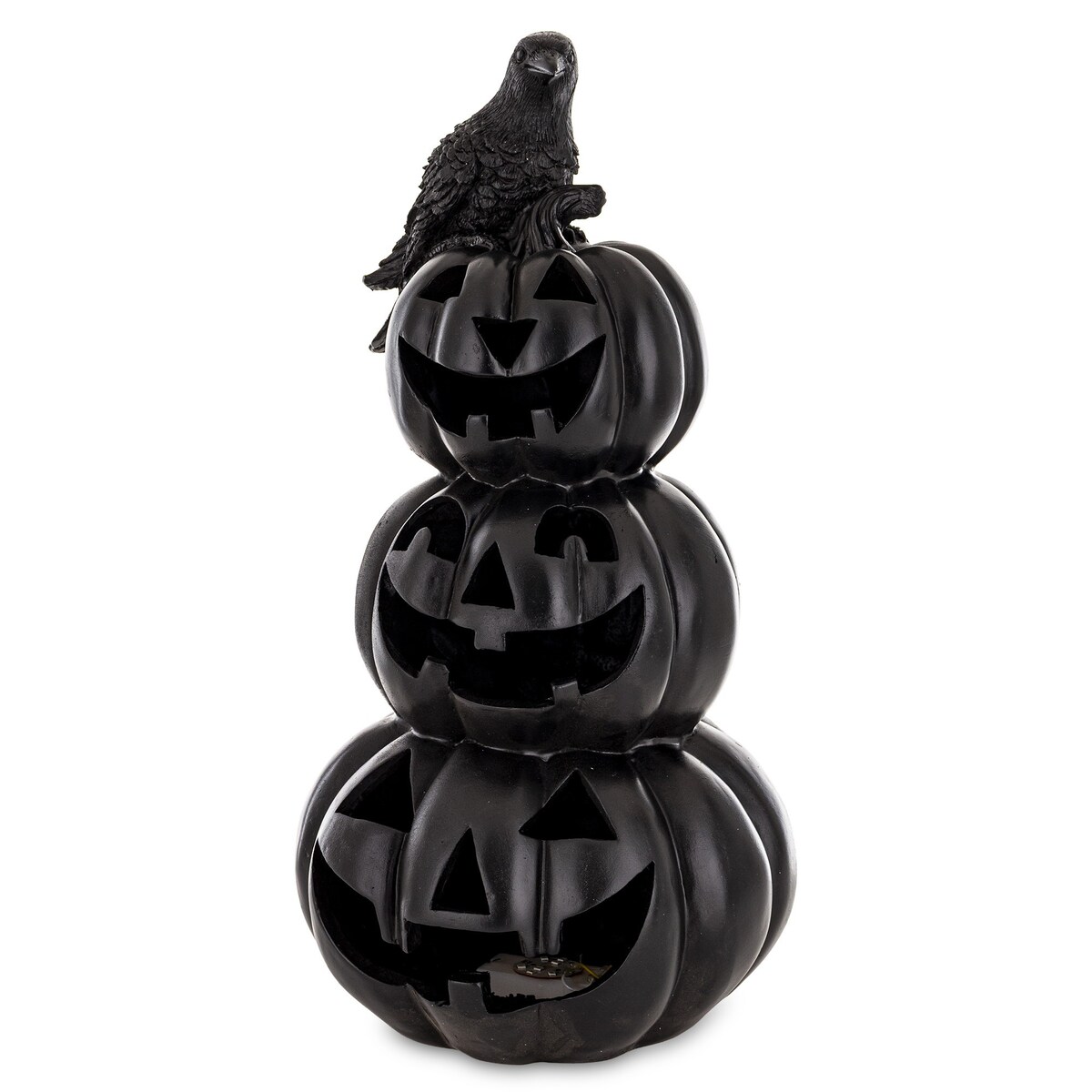 Dekoracja Halloween LED- bałwanek z czarnych dyń 40x19x19 cm TURRIS-3 z krukiem
