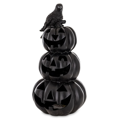 Dekoracja Halloween LED- bałwanek z czarnych dyń 40x19x19 cm TURRIS-3 z krukiem