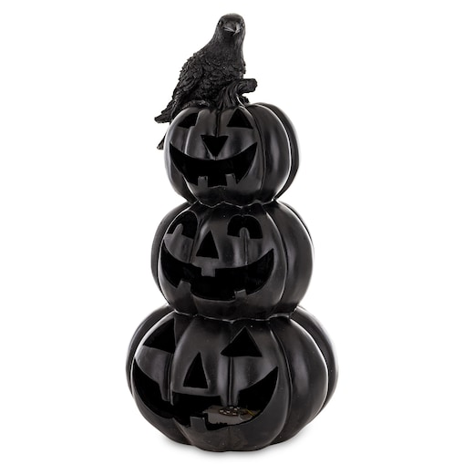 Dekoracja Halloween LED- bałwanek z czarnych dyń 40x19x19 cm TURRIS-3 z krukiem