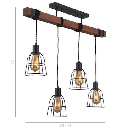 LAMPA wisząca REDA PND-4793-4-L Italux drewniana OPRAWA druciane klatki industrialne townshend ponte czarne