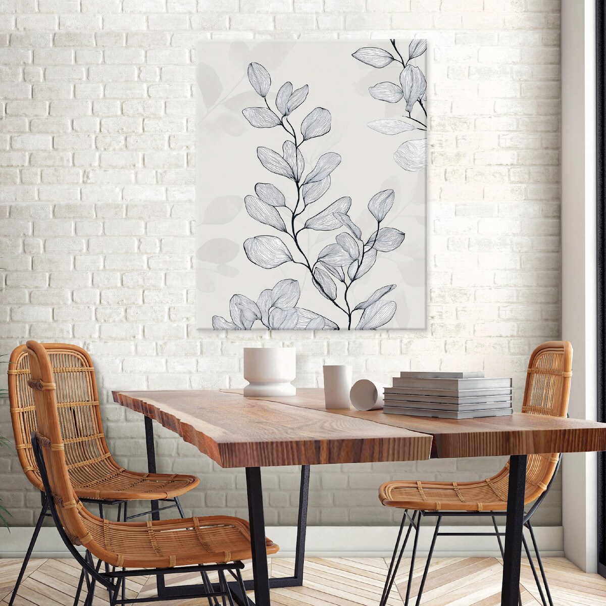 Obraz Do Sypialni Salonu Na Płótnie Liście Nowoczesny Szary 40x60