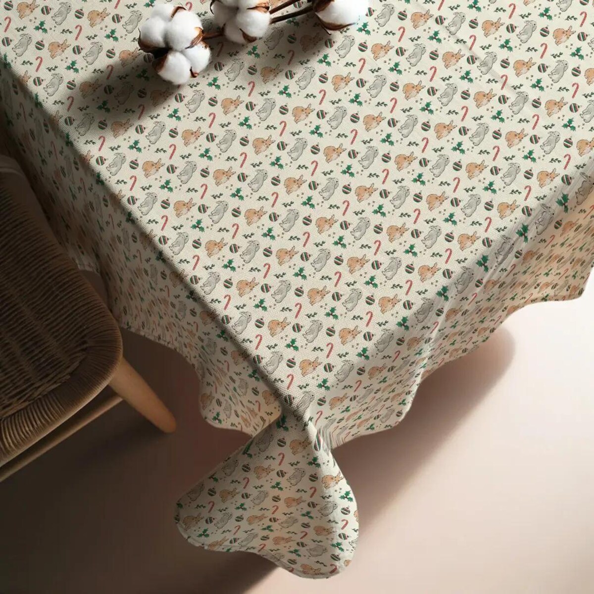 Obrus świąteczny - Akwarelowe króliczki świąteczne - 140x140