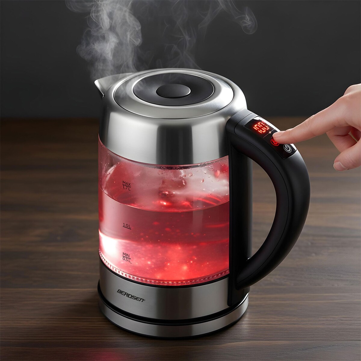 Czajnik elektryczny szklany z regulacja temperatury 1,7l Berdsen 371400