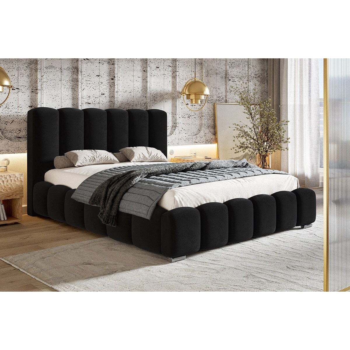 Łóżko do sypialni 140x200 BEN 18 z pojemnikiem na pościel- czarne