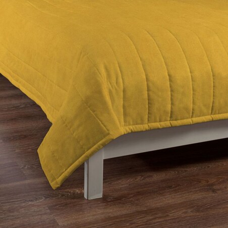 Narzuta pikowana w pasy 260x210 musztardowy szenil