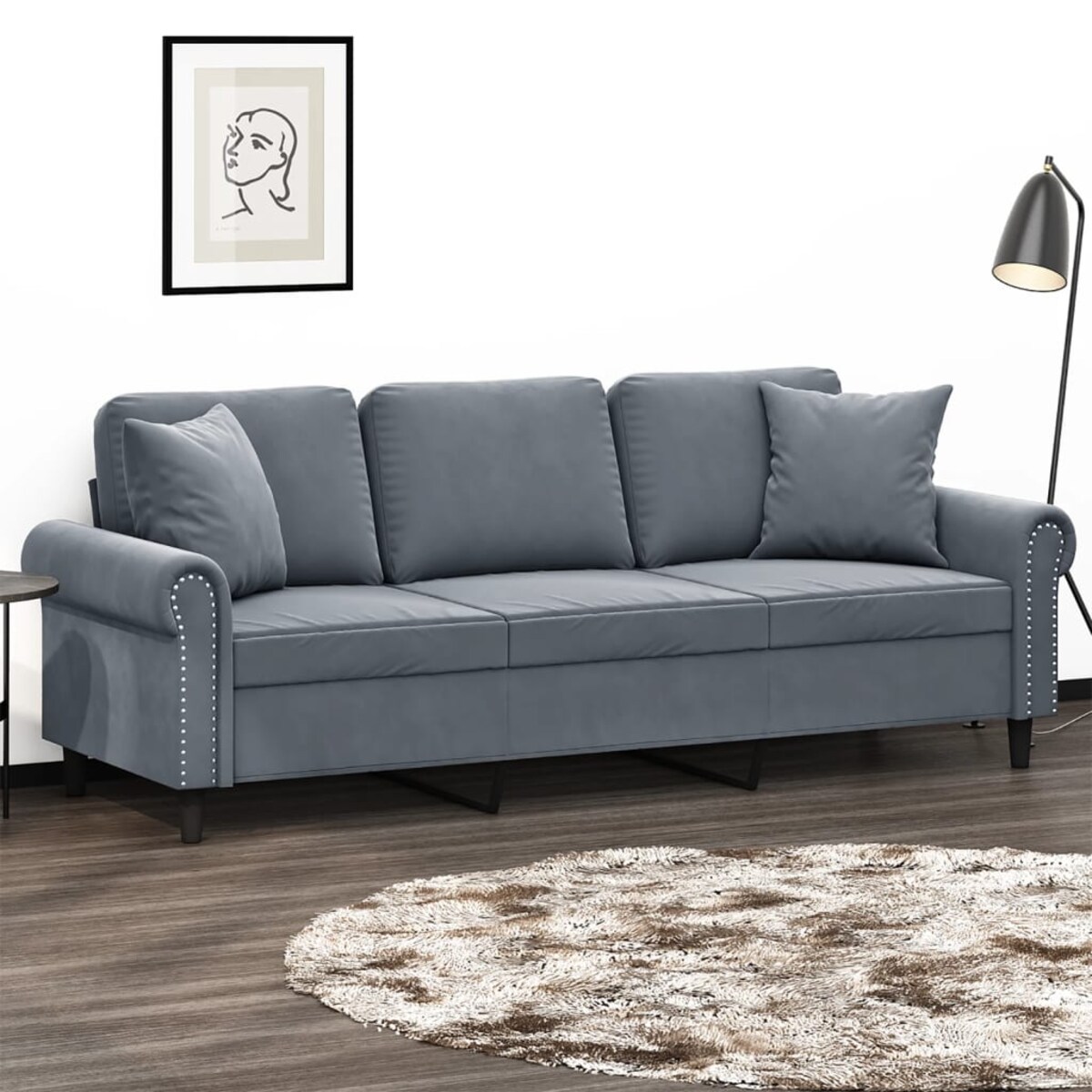vidaXL 3-osobowa sofa z poduszkami, ciemnoszara, 180 cm, aksamit