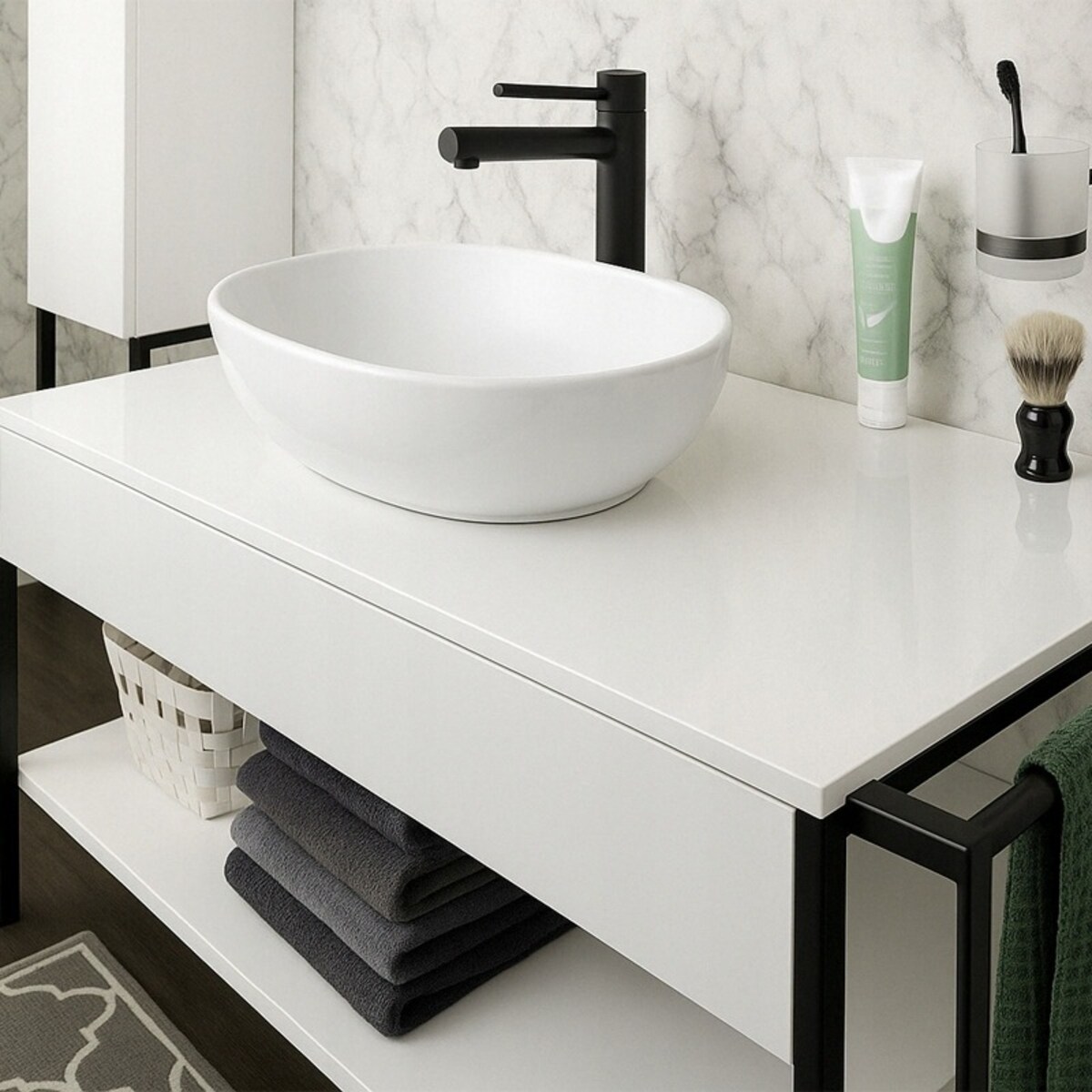 Umywalka nablatowa ceramiczna stawiana biała 49 x 35 cm