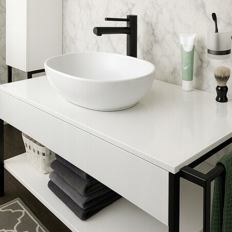 Umywalka nablatowa ceramiczna stawiana biała 49 x 35 cm