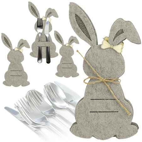 Kieszonka Etui Na Sztućce Wielkanocna Zajączek Filcowa Dekoracyjna Ozdobna Szary
