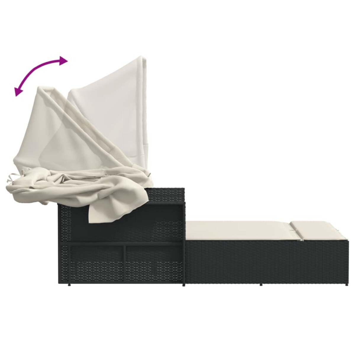 vidaXL Podwójna leżanka z zadaszeniem i poduszkami, czarna, polirattan