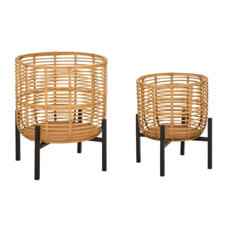 Zestaw 2 kwietników Rattan, kolor wielokolorowy, żelazo, wysokości 47 i 39 cm, na rośliny doniczkowe, Mauro Ferretti