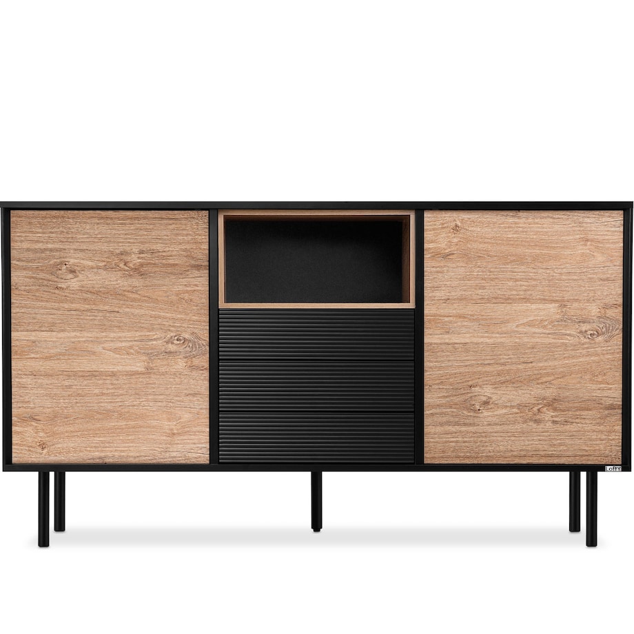 KONSIMO LOFTY Komoda w stylu loft z szufladami i szafkami na wysokich nóżkach