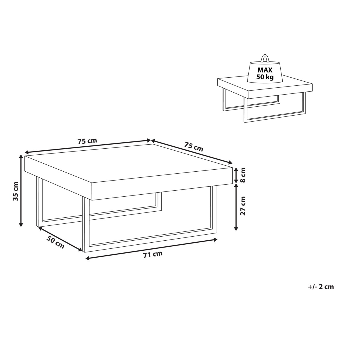 Stolik kawowy efekt betonu z czarnym DELUZ