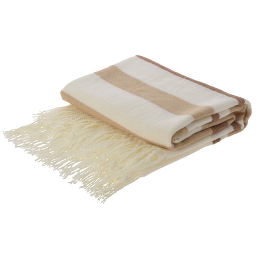 Koc z frędzlami, w paski, z akrylu, 130 x 160 cm