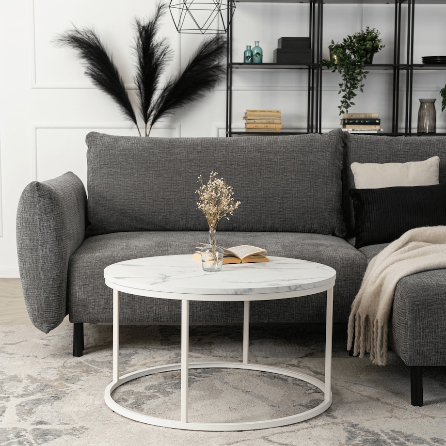 Stolik Kawowy Okrągły Biały Marmur Duży Ława Okrągła Biała Duża AGNES MAX