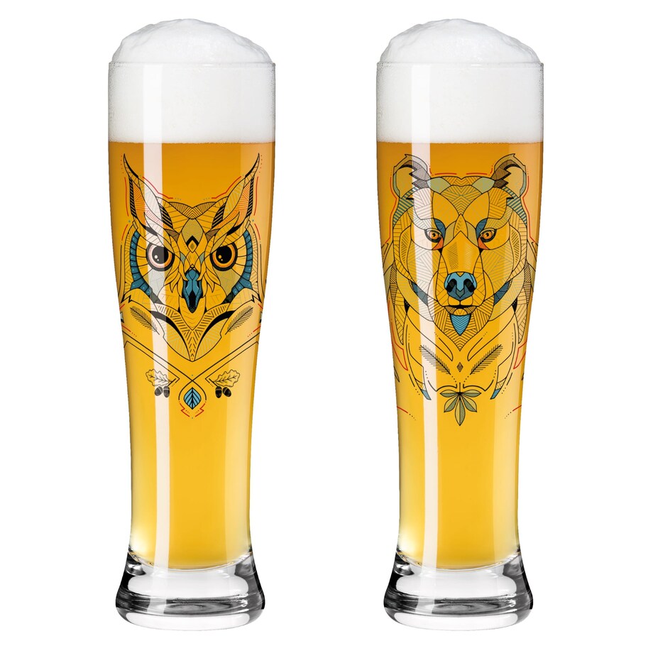 Zestaw 2 szklanek do piwa Brauchzeit #1, sowa i niedźwiedź