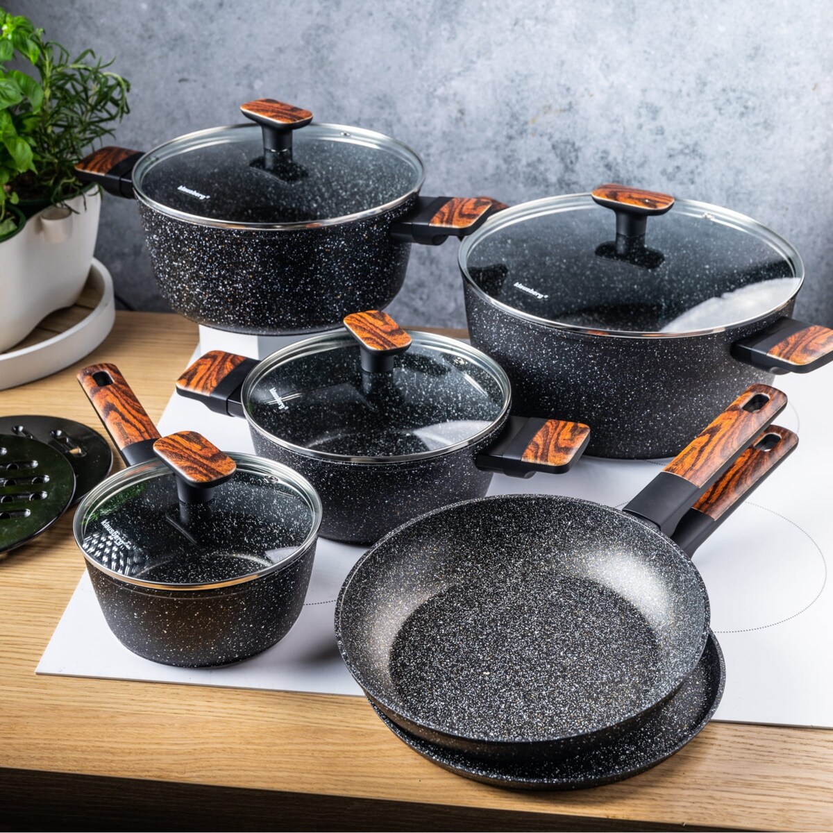Komplet garnków z marmurkową powłoką nieprzywierającą 12-ele KLAUSBERG
