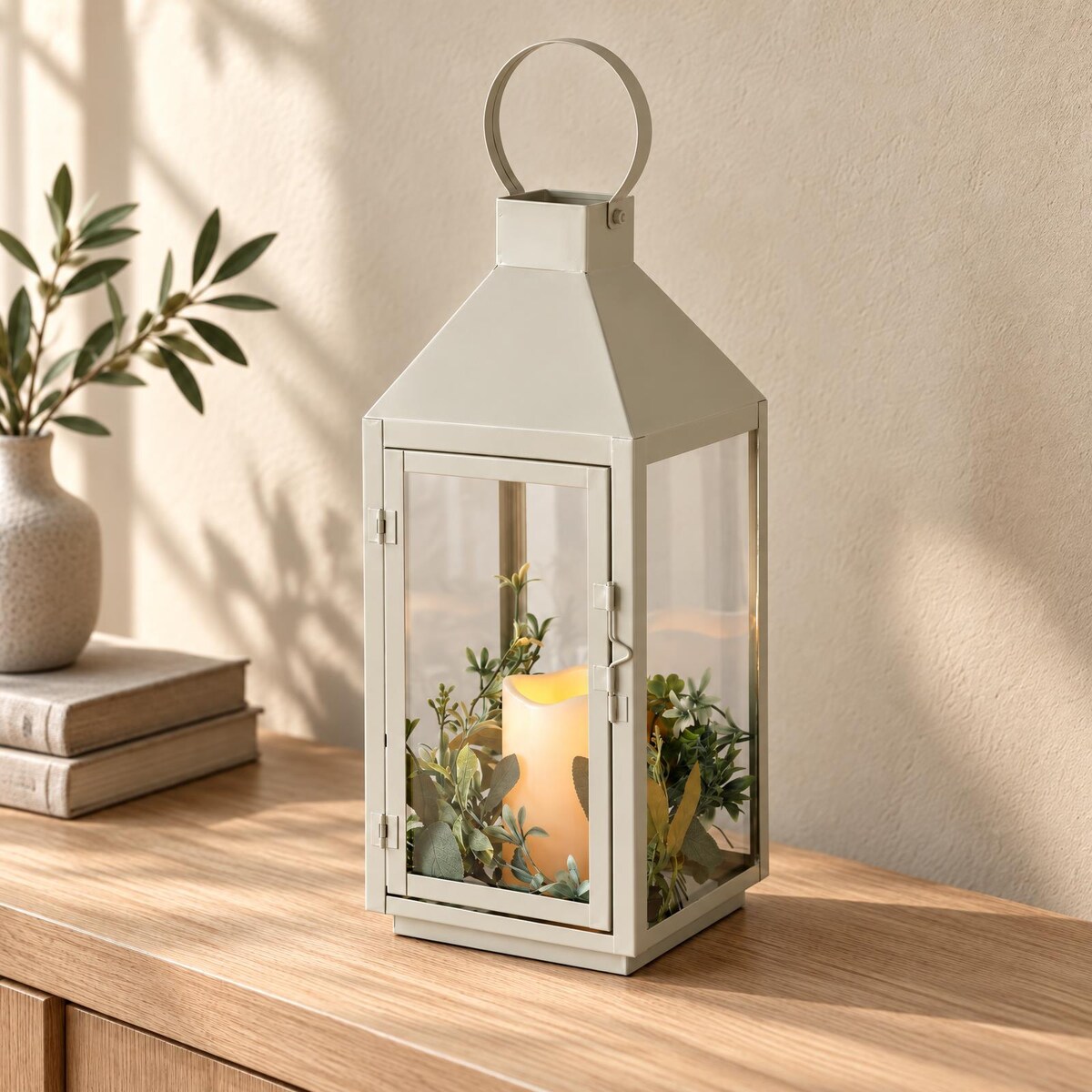 Lampion LED MAGALUF z timerem, 16 x 16 x 41 cm, kolor biały, metal
