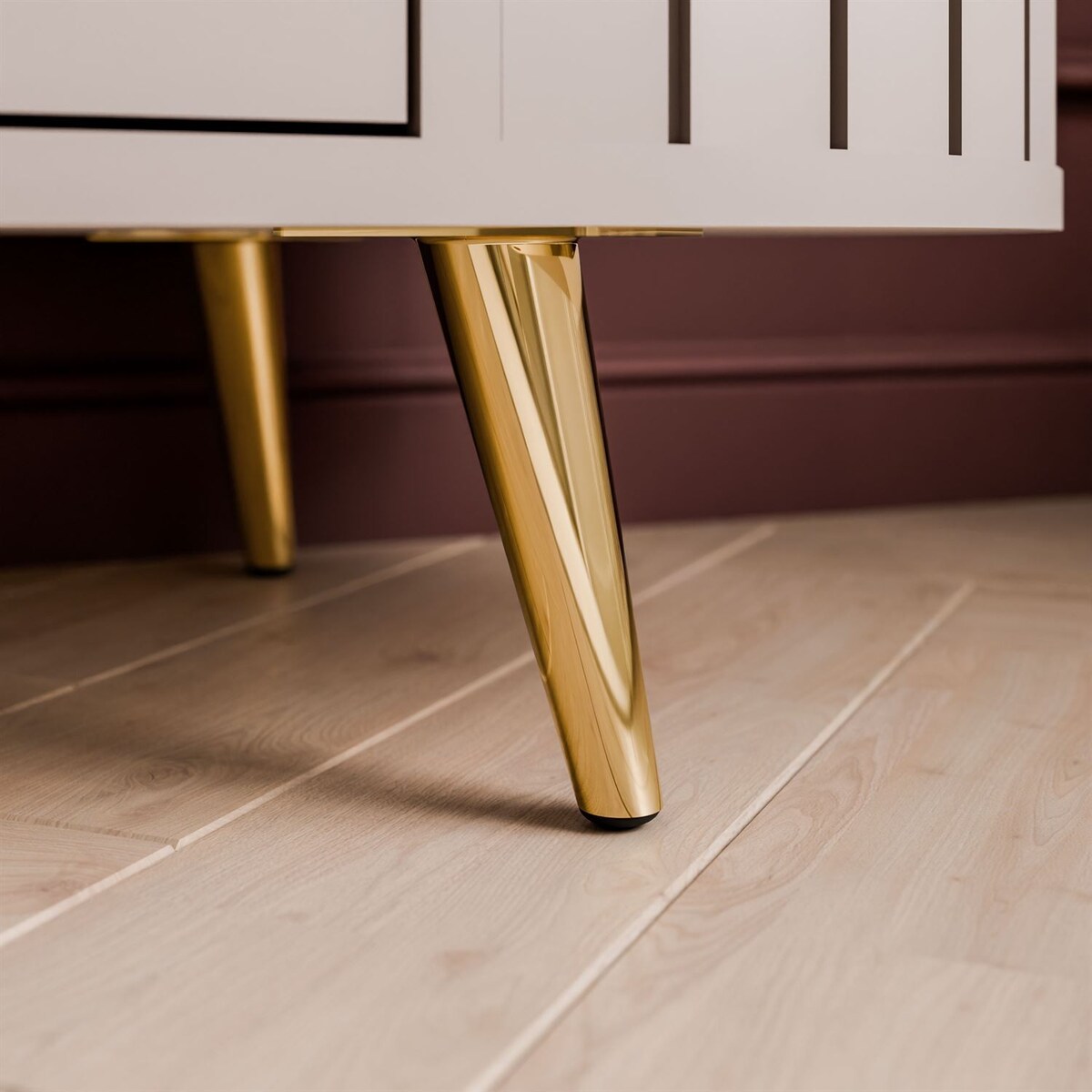 Witryna ELODIE II z oświetleniem LED, kaszmir / nóżki i uchwyty złoty chrom