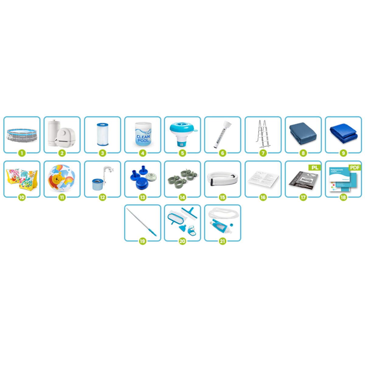 Basen ogrodowy stelażowy z pompą Intex 26730 488x122 zestaw 21w1 pokrywa