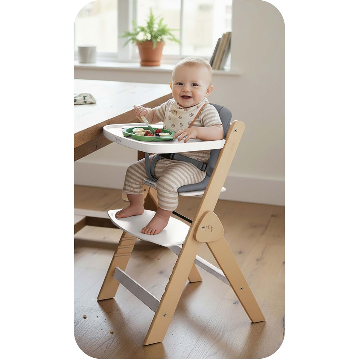 Drewniane krzesełko do karmienia Nukido składane regulowane pasy 702001