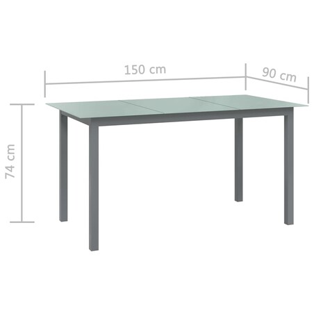 vidaXL Stół ogrodowy, jasnoszary, 150x90x74 cm, aluminium i szkło