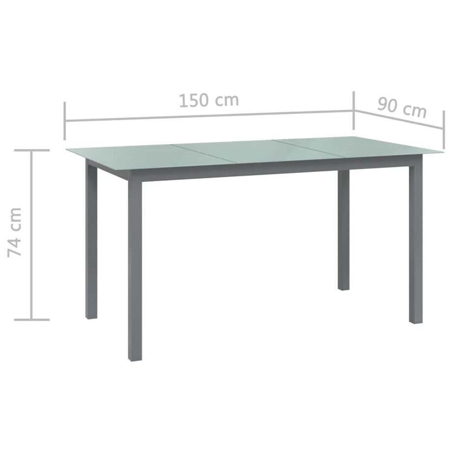 vidaXL Stół ogrodowy, jasnoszary, 150x90x74 cm, aluminium i szkło