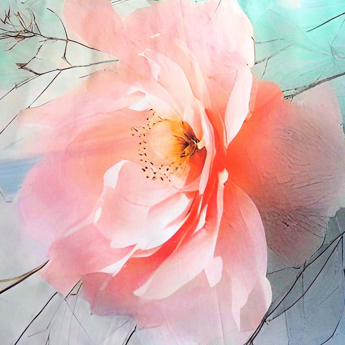 Poszewka dekoracyjna satynowa 40x40 Roselle szara i zielona w różowe kwiaty, Satynlove Premium