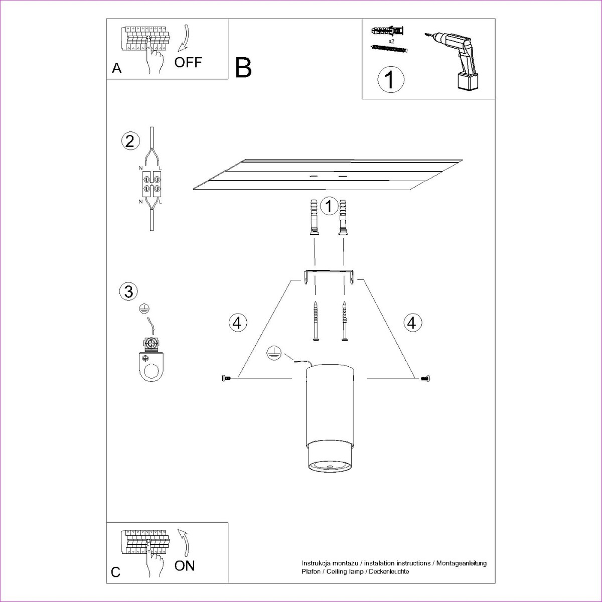Plafon NERO 12,5 czarny/złoty