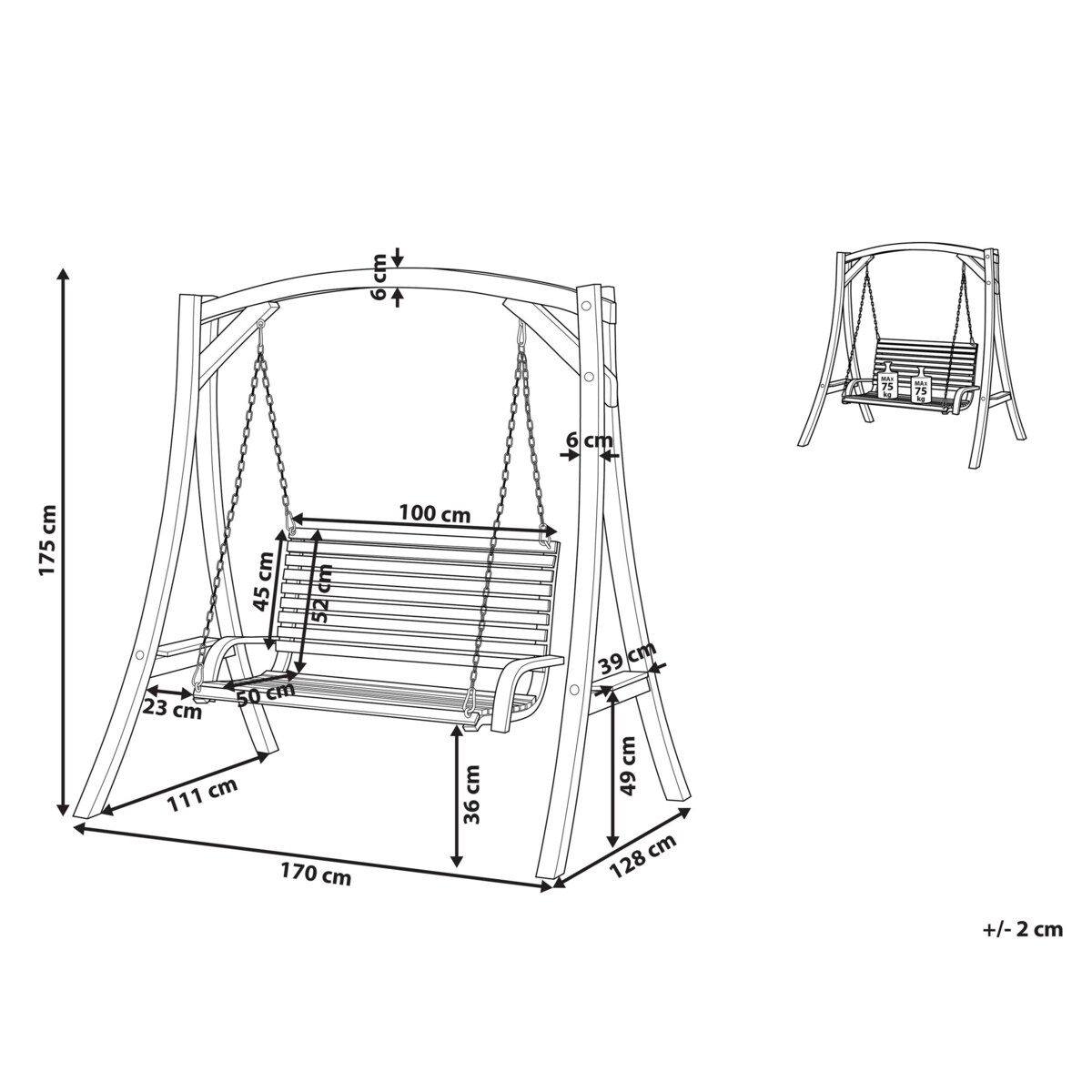 Huśtawka ogrodowa drewniana ciemna NOVARA