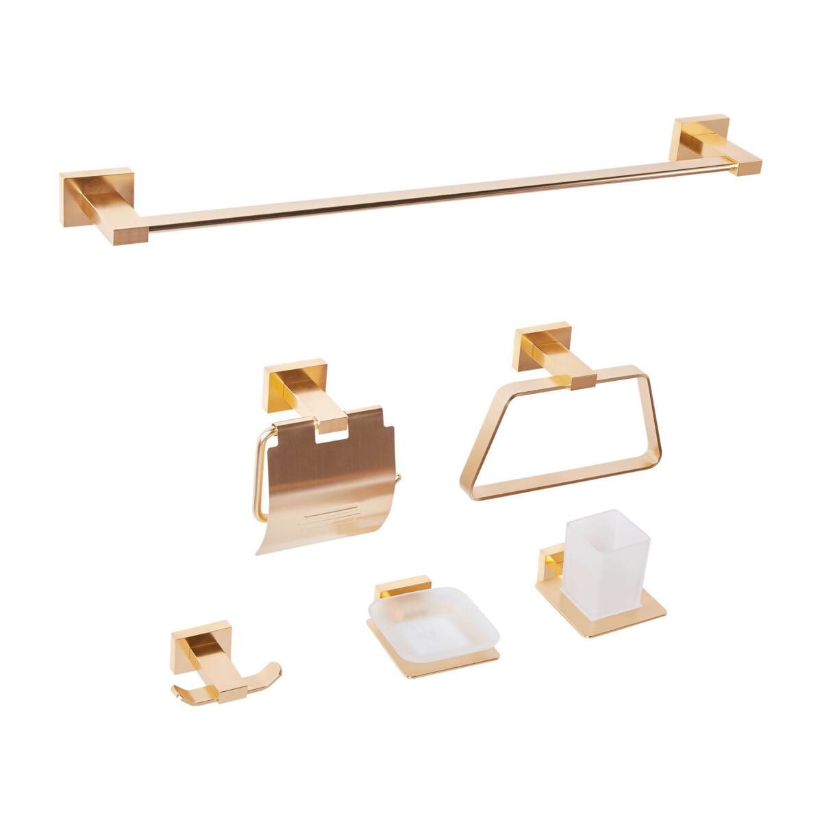 Zestaw akcesoriów toaletowych 6 elementów RIOHACHA Z uchwytami i haczykami na ręczniki Złoty