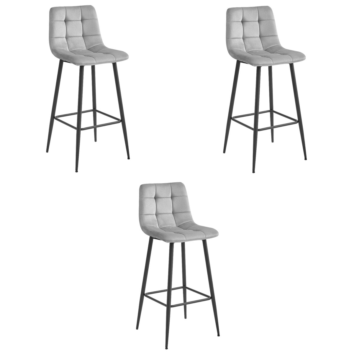 Hoker Do Jadalni Kuchni Baru Wysoki Arceto - Aksamit Srebrno-Szary / Nogi Czarne X 3