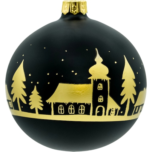 Bombka choinkowa: Bombki okrągłe złote miasteczko: czarne