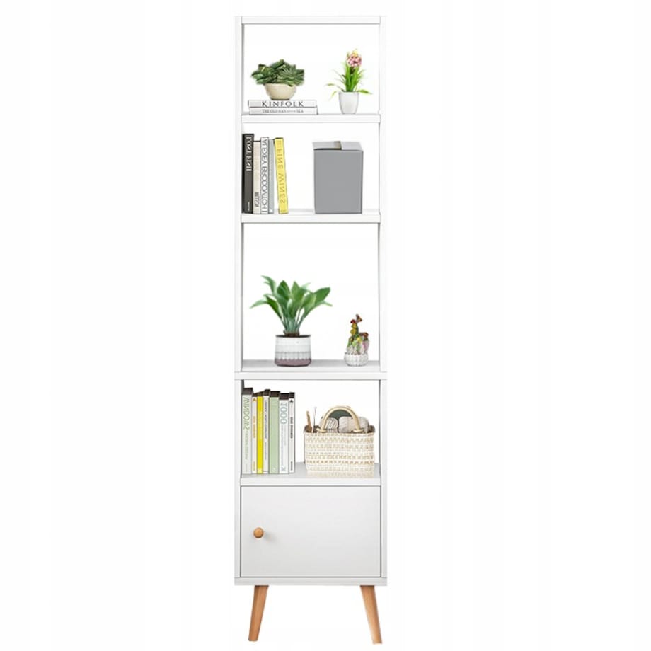Regał stojący biały na książki półki wysoki skandynawski słupek szafa