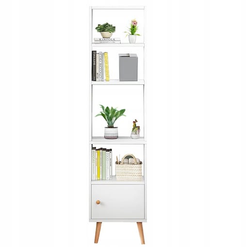 Regał stojący biały na książki półki wysoki skandynawski słupek szafa