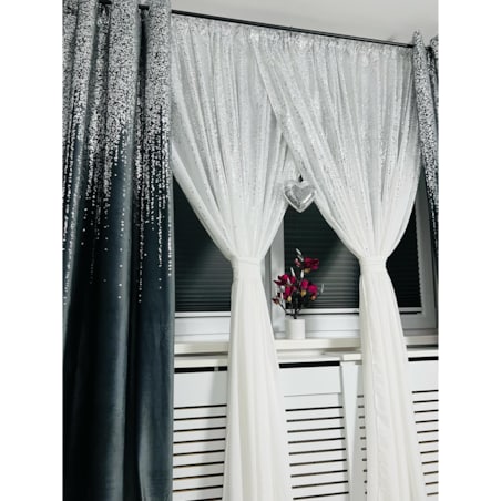 firana "srebrny deszcz " z etaminy | 140x250 przelotki