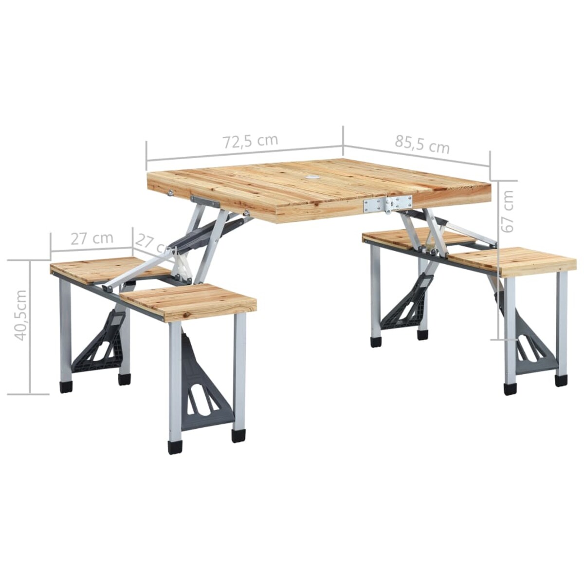 vidaXL Składany stolik turystyczny z 4 siedziskami, stal, aluminium