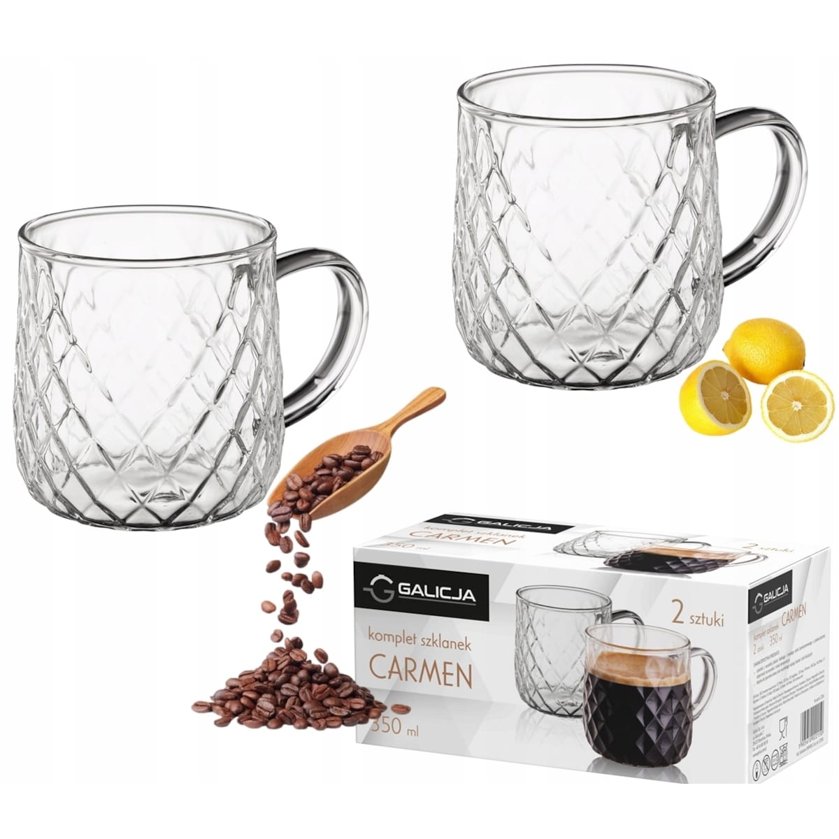 Komplet szklanek CARMEN 350 ml 2szt na kawę herbatę napoje box prezent