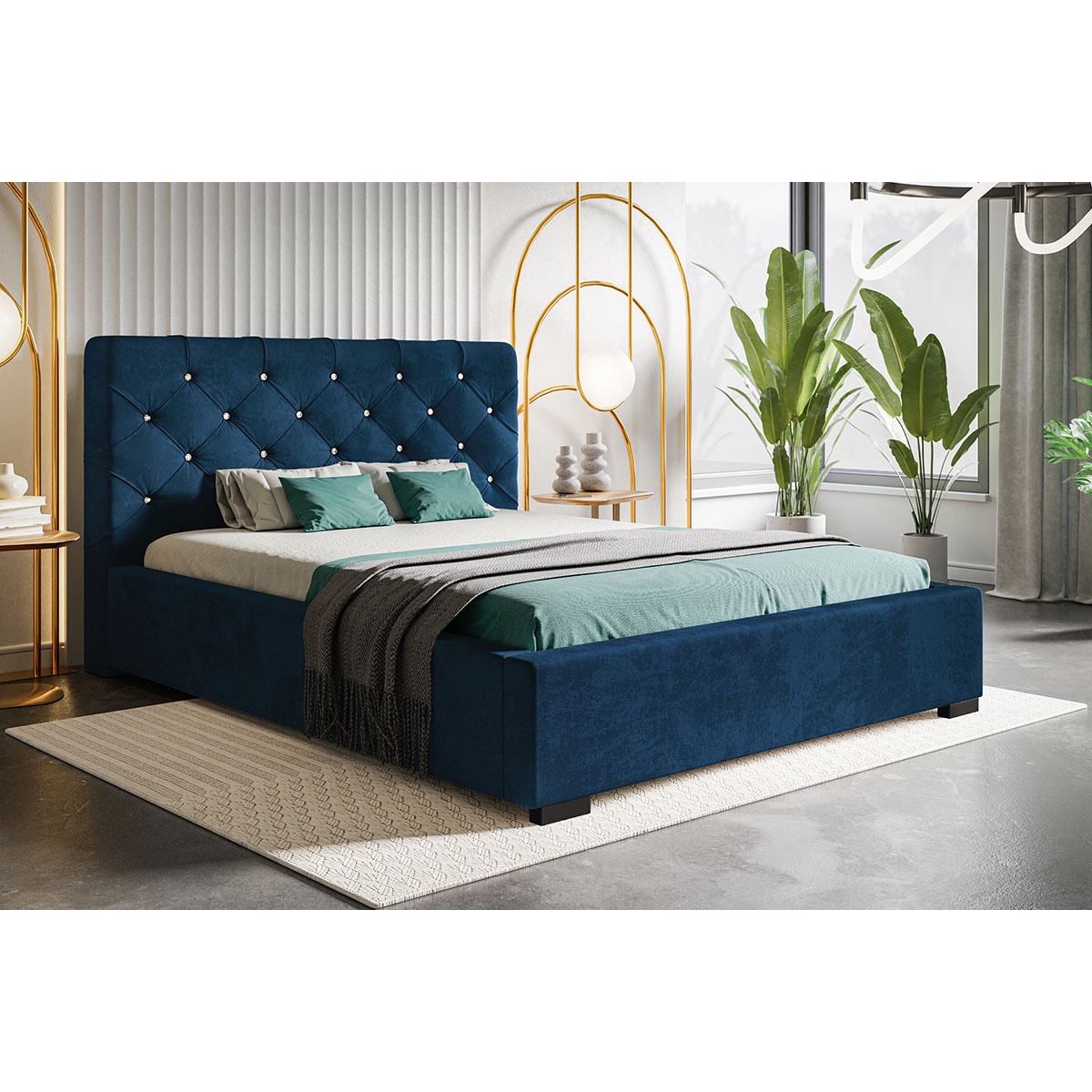 Łóżko sypialniane, stelaż metalowy 200x200 BEN 11 - granatowe