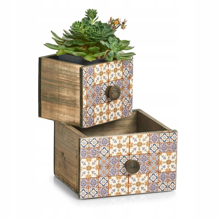 Pudełko Ozdobne Szufladka Vintage mozaika 17 x 18 x 11 Organizer na Drobiazgi
