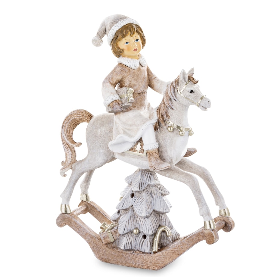 Dekoracja - figurka dziewczynki na koniu na biegunach i 26x18x7 cm LED