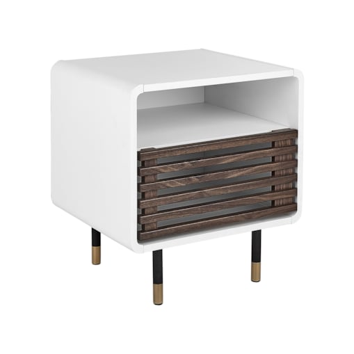 Szafka nocna z drzwiczkami biała z ciemnym drewnem RIFLE