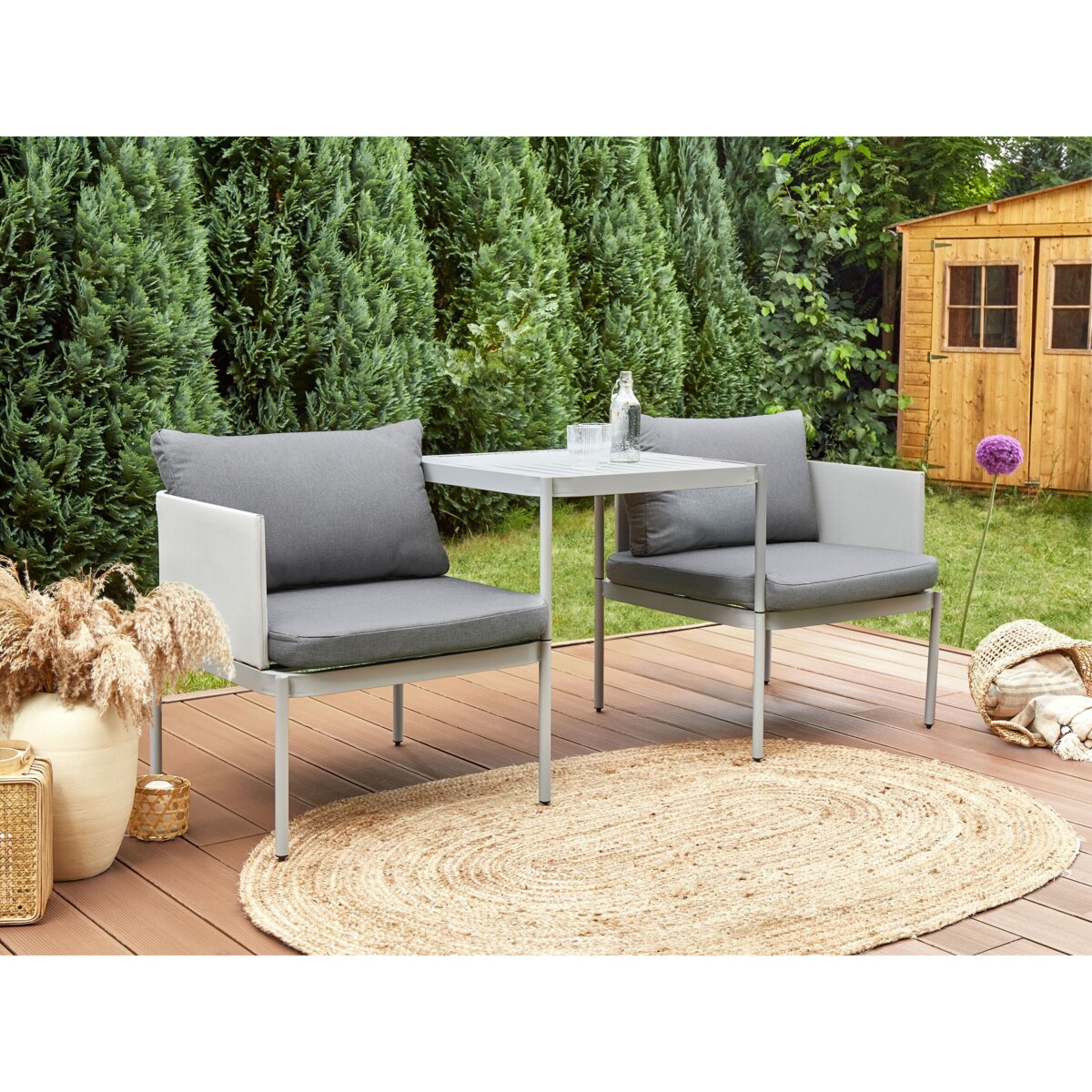 Zestaw ogrodowy dwuosobowy modułowy jasnoszary TERRACINA