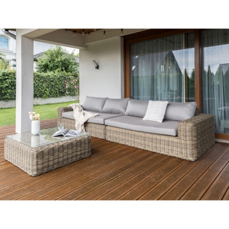 Narożnik ogrodowy z otomaną dla 6 osób PALERMO Modułowy Technorattan Jasnobrązowy