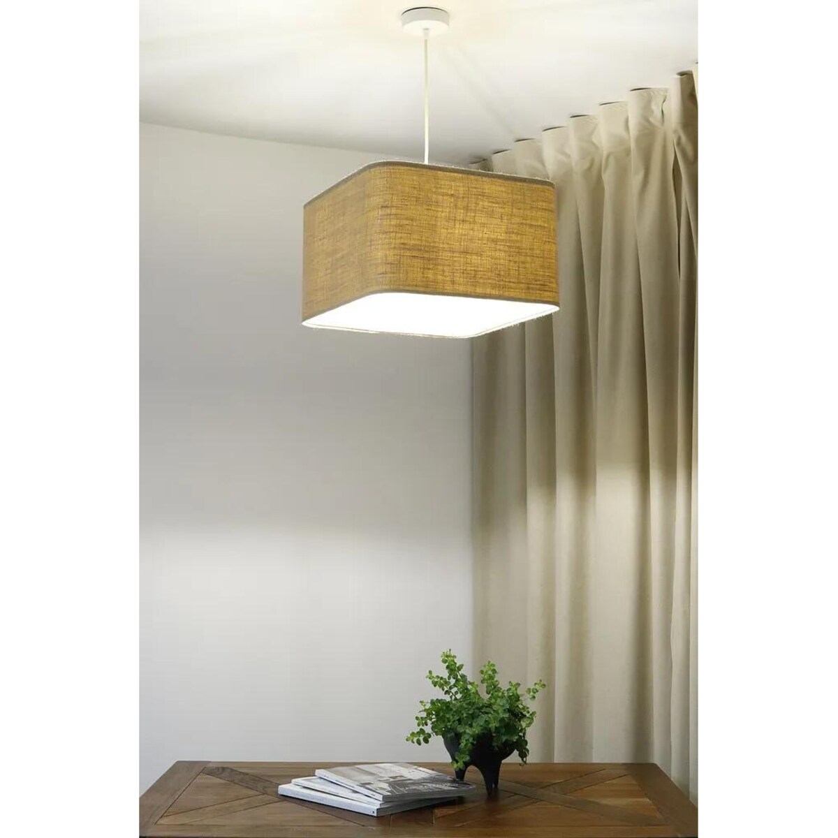 Lampa wisząca KWADRO LEN 012-40w20 jutowa/beżowa